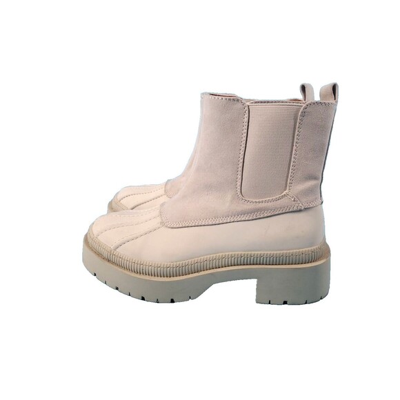 Womens Chunky Boot Sz 7 Winter Duck Boot Cream Zipped - Picture 4 of 10